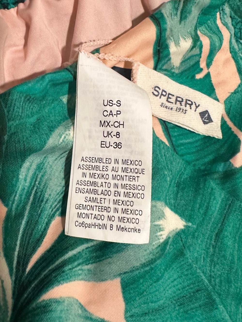 Sperry Top-Sider Tropical 1-Piece Swimsuit Leaf Print Cut Out Braided -Small EUC - Picture 2 of 11